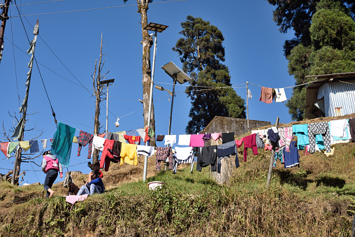 Darjeeling, West-Bengal,India -December 16, 2016: village life of Darjeeling, drying clothing in sunlight