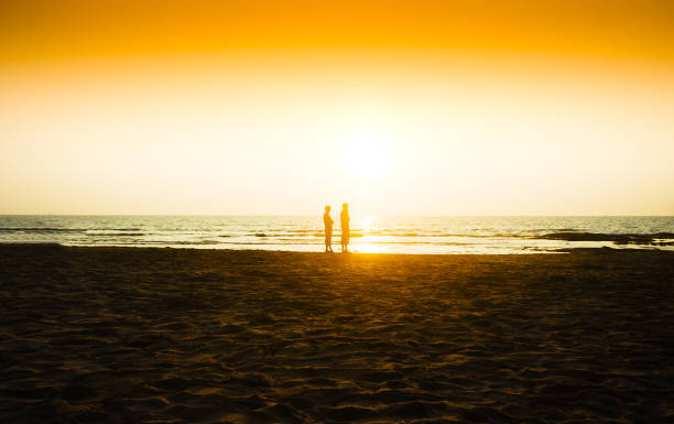 istock Two friends meeting sunset on ocean beach background 638847092