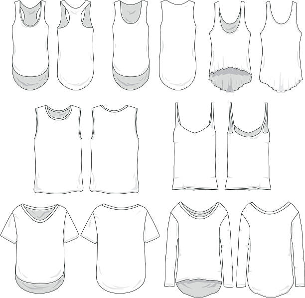 ilustraciones, imágenes clip art, dibujos animados e iconos de stock de plantilla de ropa de mujer de varias - shirt women isolated camisole