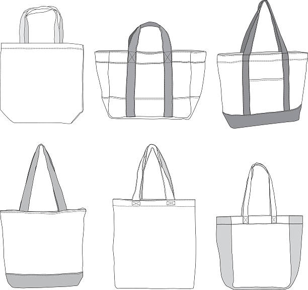 Various style tote bag template Various size and shape tote bags for mock up purposes. beach bag stock illustrations