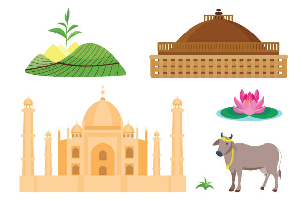 ilustrações de stock, clip art, desenhos animados e ícones de india travel vector icons. - india goa temple indian culture