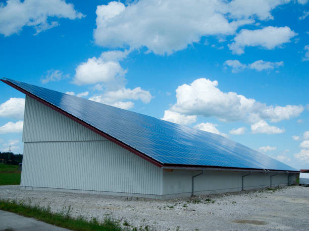 roof with solar panels stock photo