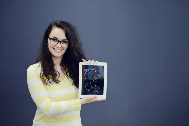 istock Thinking woman with idea in bubble above looking up 638850360