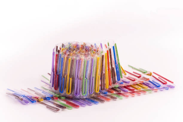pre-packed colorful plastic straws stock photo