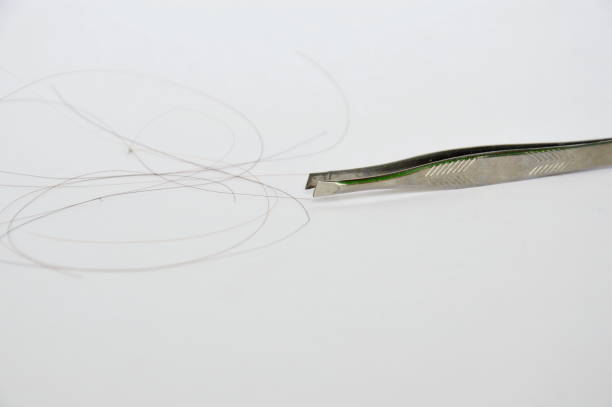 istock silver tweezers and hair on white background 638852930