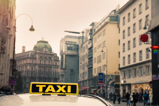 Taxi sign and Vienna street view