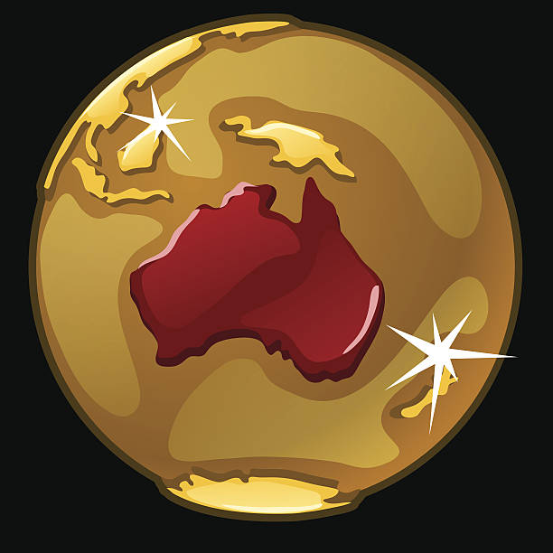 ilustrações de stock, clip art, desenhos animados e ícones de golden globe with marked of australia countries - equatorial guinea