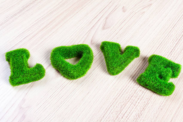 istock green love wording on wooden floor, made from artificial grass 638860292
