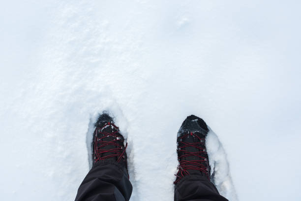 istock Man in winter boots standing in snow 638870456