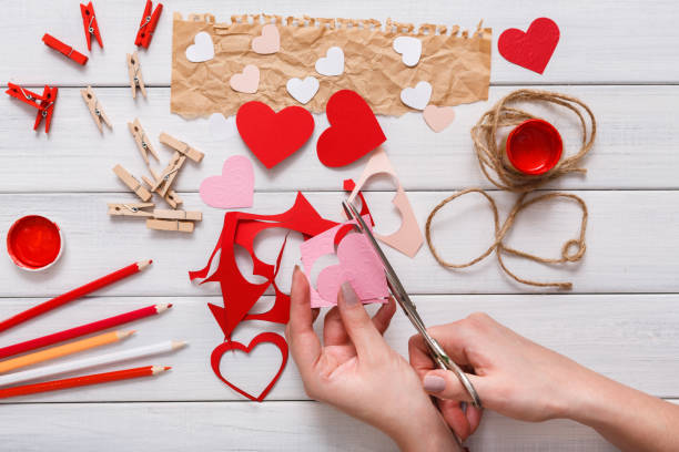istock Valentine day handmade scrapbooking background, cut and paste hearts card 638878808