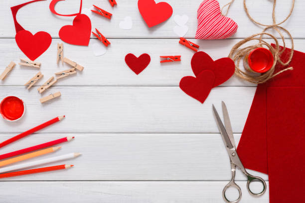 istock Valentine day handmade scrapbooking background, cut and paste hearts card 638878996