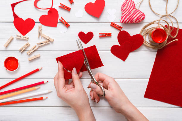 istock Valentine day handmade scrapbooking background, cut and paste hearts card 638879238