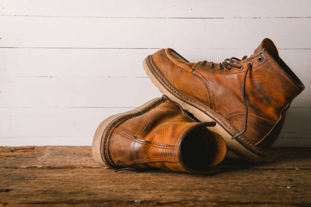 Old leather boot traditional leather style in vintage style