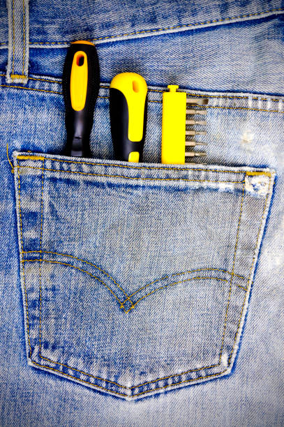 outils en denim - retro revival manual worker textured effect ideas photos et images de collection