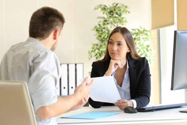 istock Man searching employment in a bad job interview 638883968