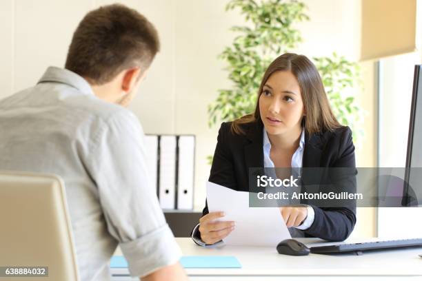 Man Searching Job During An Interview Stock Photo - Download Image Now - Discussion, Talking, Customer