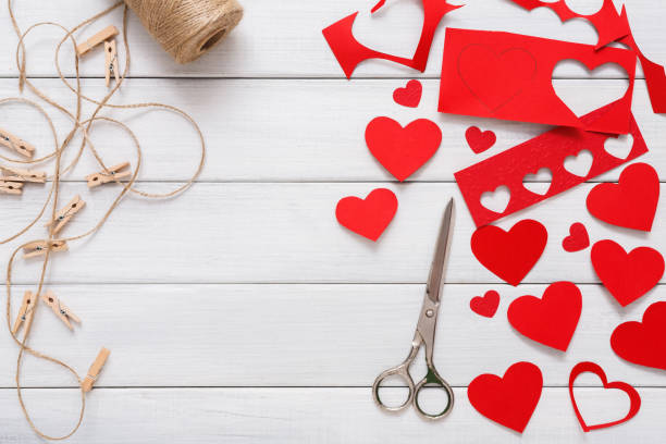 istock Valentine day handmade scrapbooking background, cut and paste hearts card 638885052