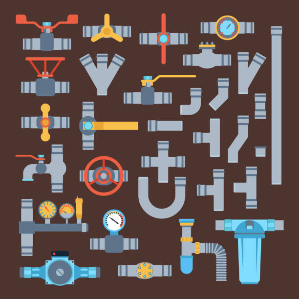 illustrazioni stock, clip art, cartoni animati e icone di tendenza di tubi di icone vettoriali isolato. - valve gauge pipe physical pressure