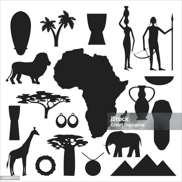 Africa Symbols And Travel Vector Set Stock Illustration - Download Image Now - Icon Symbol, African Culture, Africa