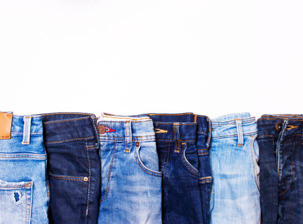 istock Jeans blue in a row , texture of denim 638891376