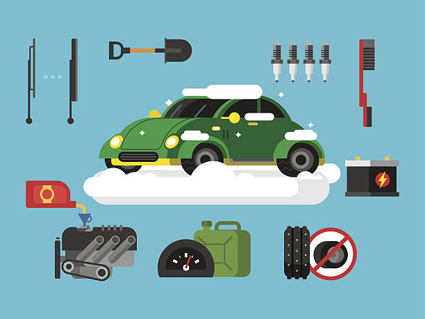 ilustrações de stock, clip art, desenhos animados e ícones de preparing car to winter - drive