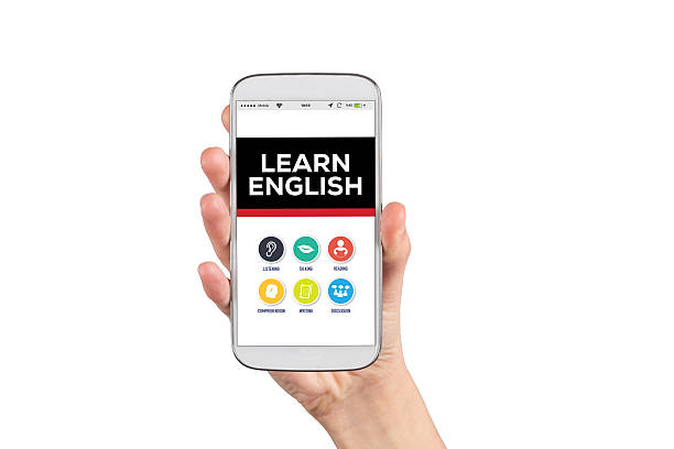 istock Smartphone in hand and showing Learn English concept on screen 638892040