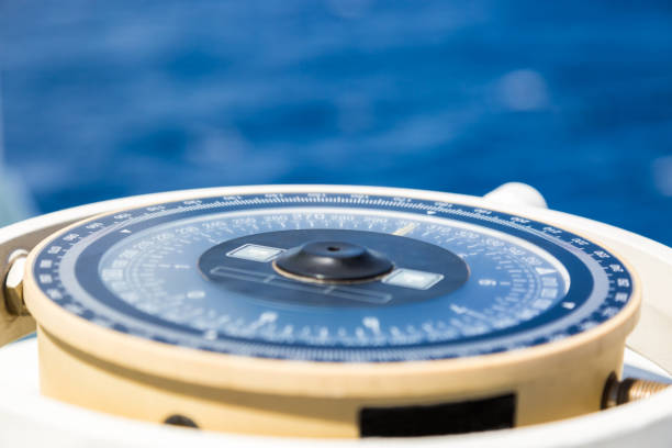 istock Compass aboard large ship on a blue summer sea. 638892060