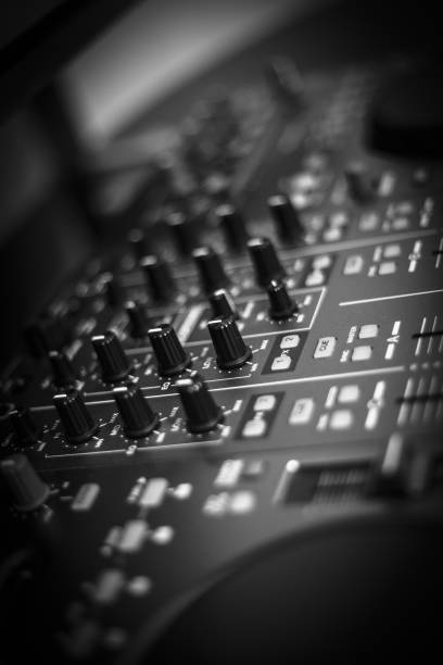 istock Black and white photo of DJ console 638892080