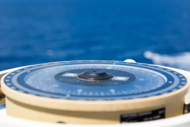 istock Compass aboard large ship on a blue summer sea. 638892524