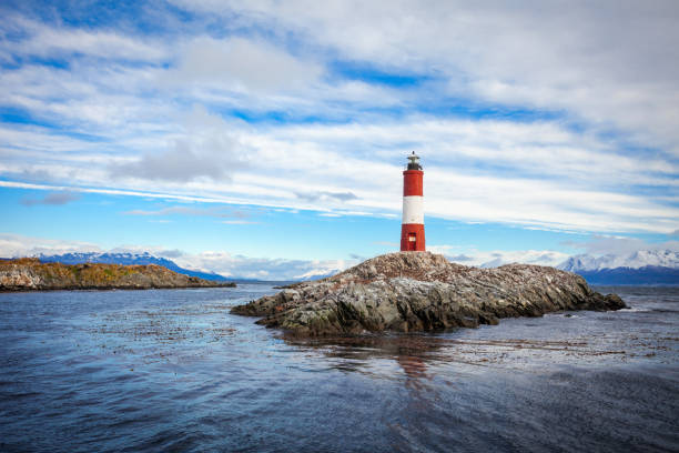 Lighthouse Scouts, Ushuaia Les Eclaireurs Lighthouse is located near Ushuaia in Tierra del Fuego in Argentina. ushuaia stock pictures, royalty-free photos & images