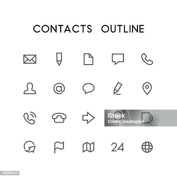 Contacts Outline Icon Set Stock Illustration - Download Image Now - Icon Symbol, Mail, Connection