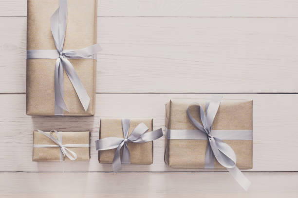 istock Top view of present boxes on white with copy space 638895380