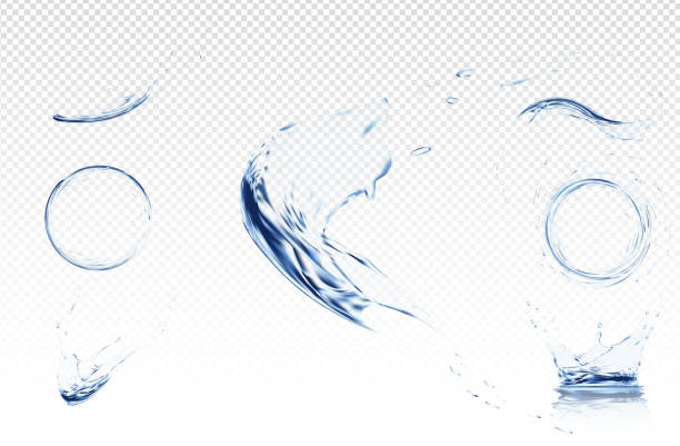 przezroczysta fala wodna z bąbelkami. ilustracja wektorowa na niebiesko. - transparent sparse splashing water stock illustrations