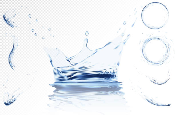 illustrations, cliparts, dessins animés et icônes de vague d’eau transparente fixée avec des bulles. illustration vectorielle en bleu. - ridé surface liquide illustrations