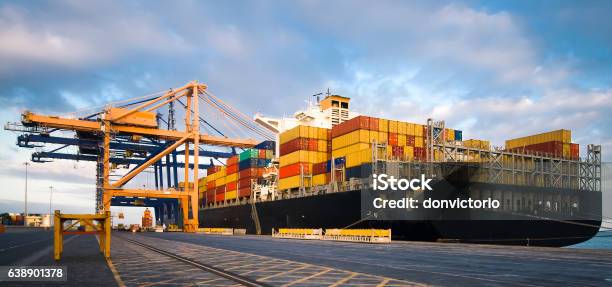 Container Operation In Port Terminal Stock Photo - Download Image Now - Surgery, Harbor, Commercial Dock