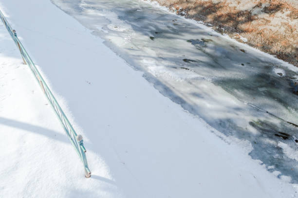 istock Frozen water of a canal on cold winter day 638903234