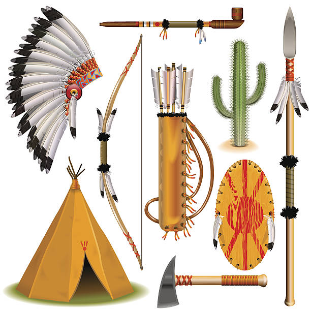 ilustrações, clipart, desenhos animados e ícones de ícones indianos vetoriais - north american tribal culture arrow bow and arrow bow