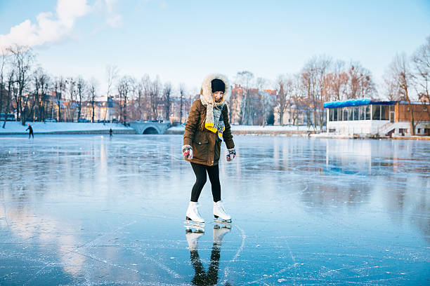 istock Ice skating on the frozen lake 638910280