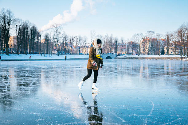 istock Ice skating on the frozen lake 638910370