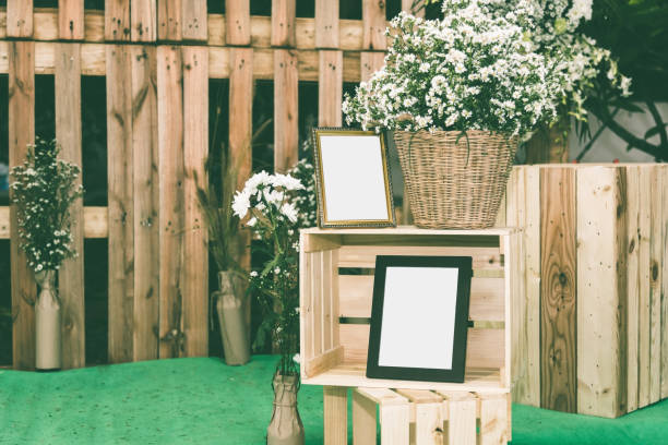 istock vintage wedding ceremony concept with the empty photo frame 638911550