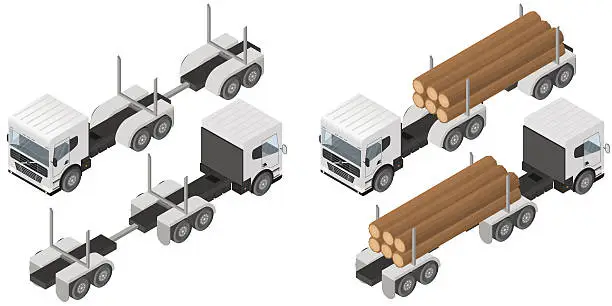 Vector illustration of Logging truck in isometric. A bunch of logs