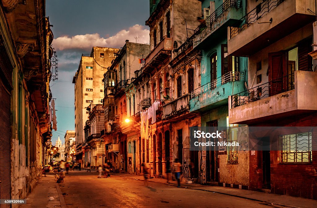 Streets Of Havana Cuba At Dusk Stock Photo - Download Image Now - Havana,  Cuba, Night - iStock