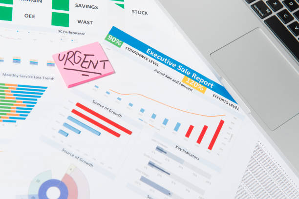 istock Office desk table with business paper, pen, postit, notebook, ke 638923354