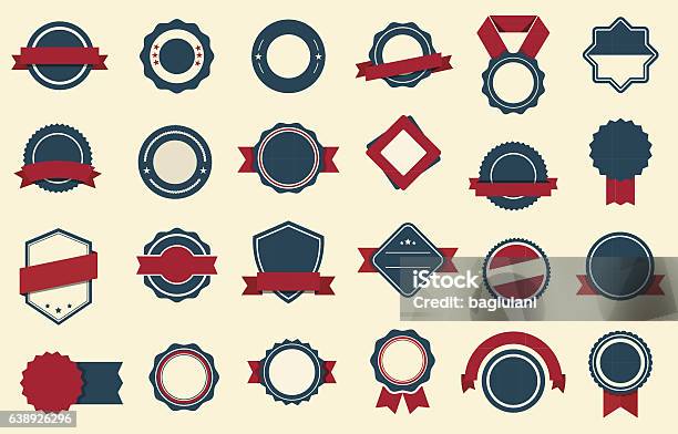 Badges Labels Ribbons Vector Stock Illustration - Download Image Now - Badge, Logo, Postage Stamp