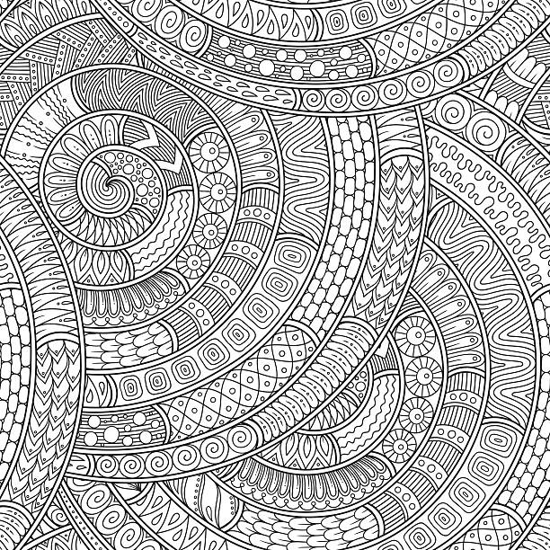 Ornamental ethnic black and white pattern. Ornamental ethnic black and white pattern. Floral background can be used for wallpaper, pattern fills, textile, fabric, wrapping, surface textures, coloring book for adults and kids. coloring book cover stock illustrations
