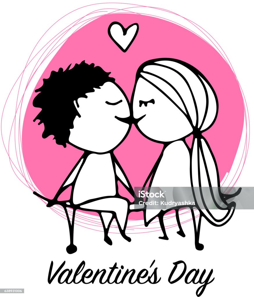 Couple In Love Kissing Valentine Sketch For Your Design Stock ...
