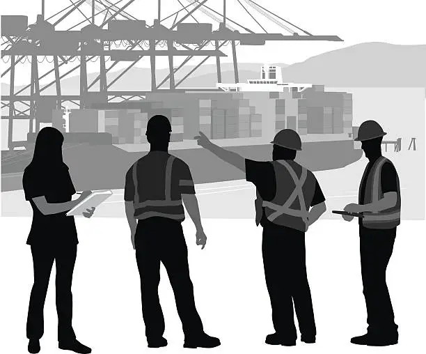 Vector illustration of Foreman Instructing The Workers At The Port