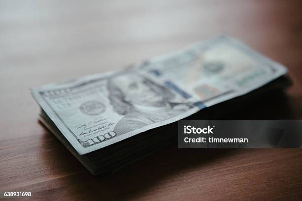 Stack Of Onehundred Dollar Bills Stock Photo - Download Image Now - 401k - Single Word, American Culture, American One Hundred Dollar Bill