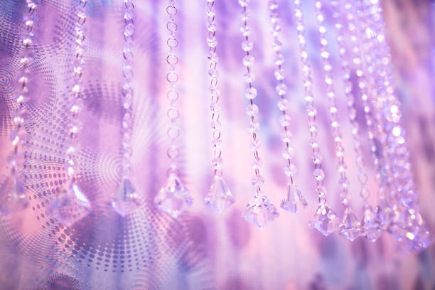 Close up of crystals hanging of chandelier
