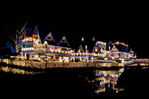 Houses decorated with holiday lights 